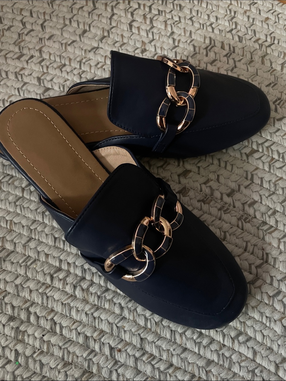 Slip-On Chain Accent Mules - Navy